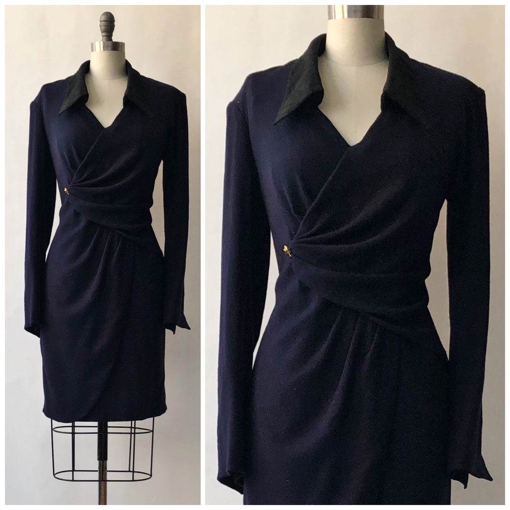 Louis Feraud Navy Wool Vintage 90sDress 10